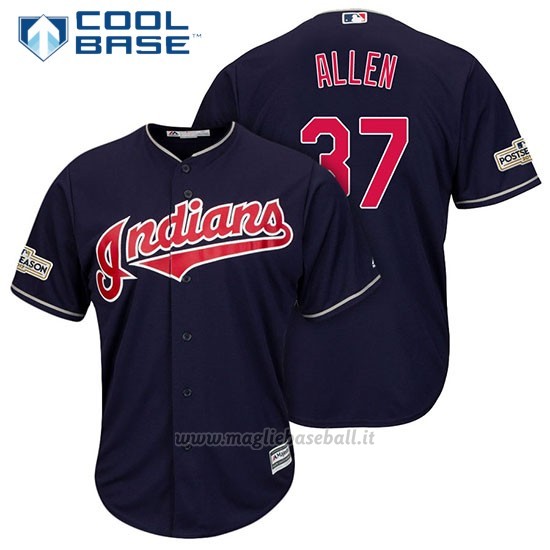 Maglia Baseball Uomo Cleveland Indians 2017 Postseason 37 Cody Allen Blu Cool Base
